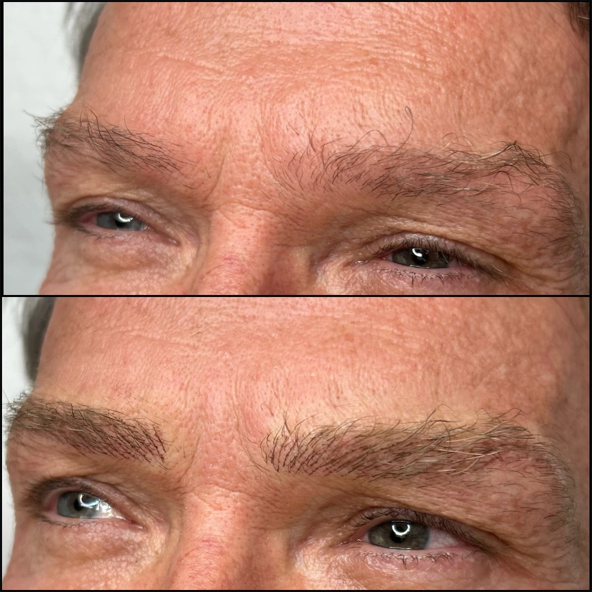Men’s eyebrow tattoo before and after – subtle, natural definition